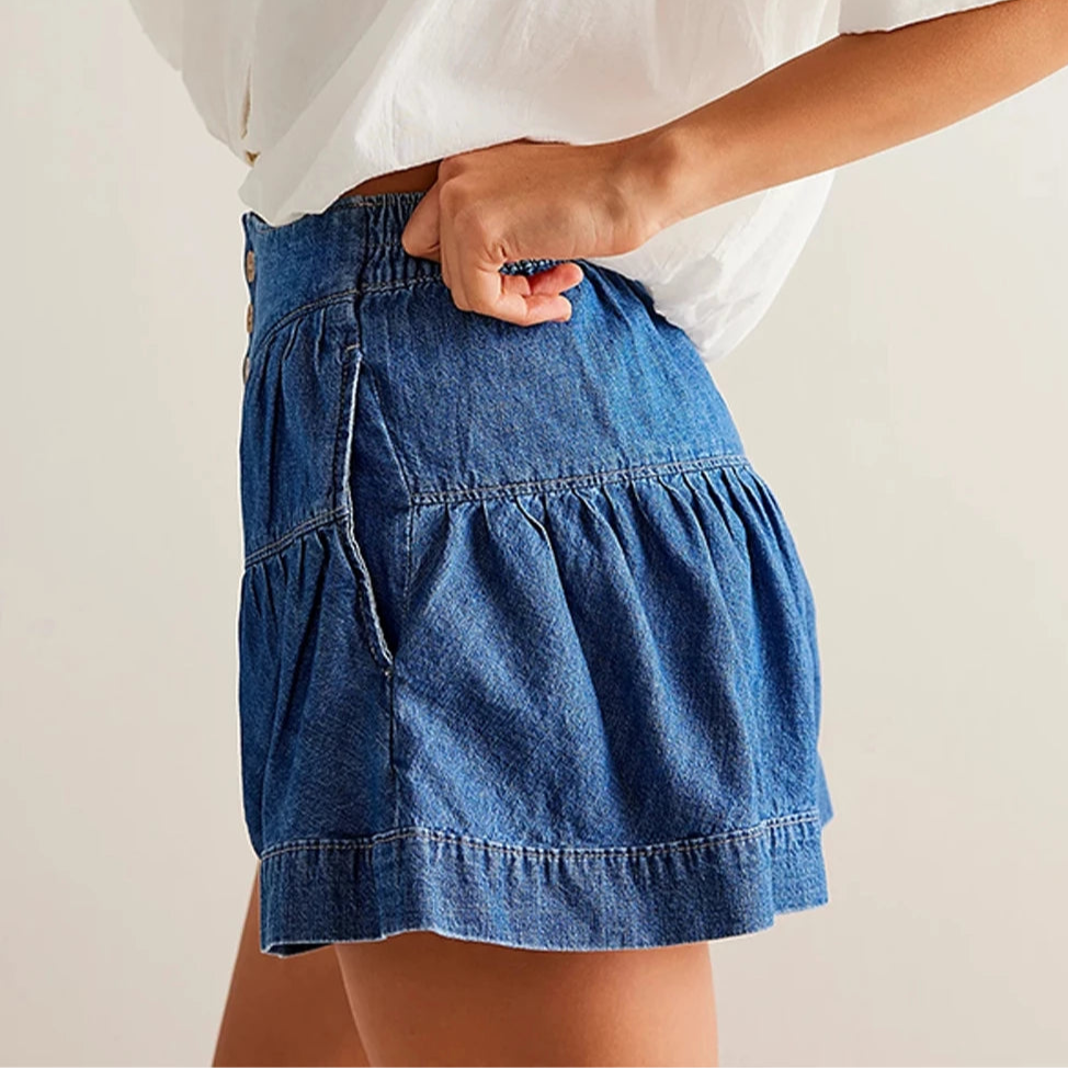 Solene Tiered Denim Shorts